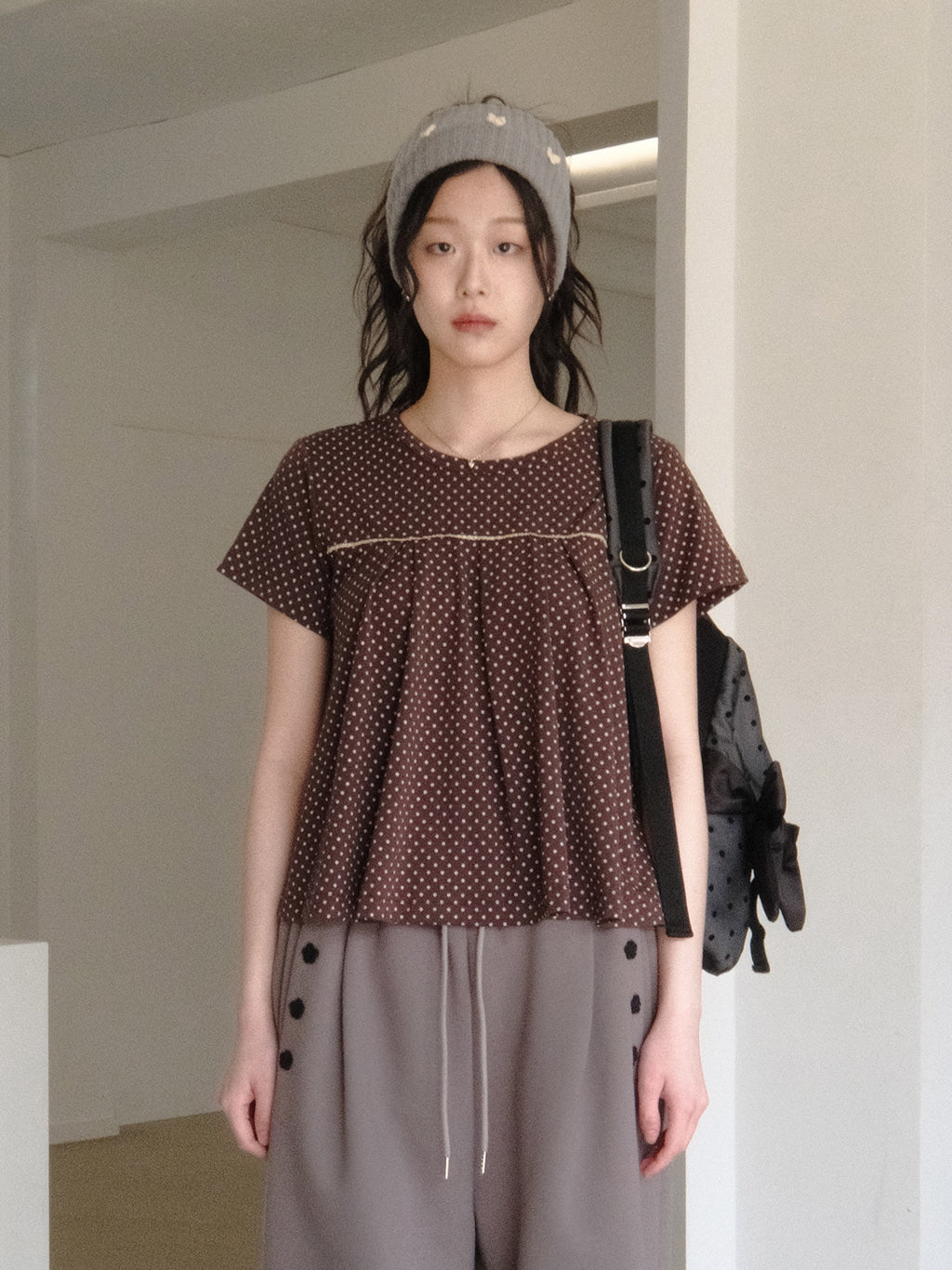 Dot Flared Tee (Brown)