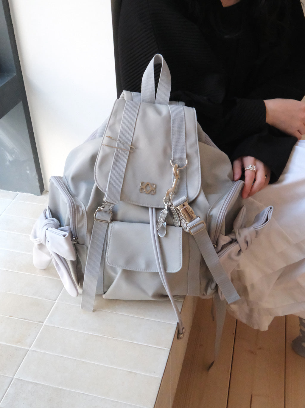 [Nylon] Bow Backpack (Light Grey)