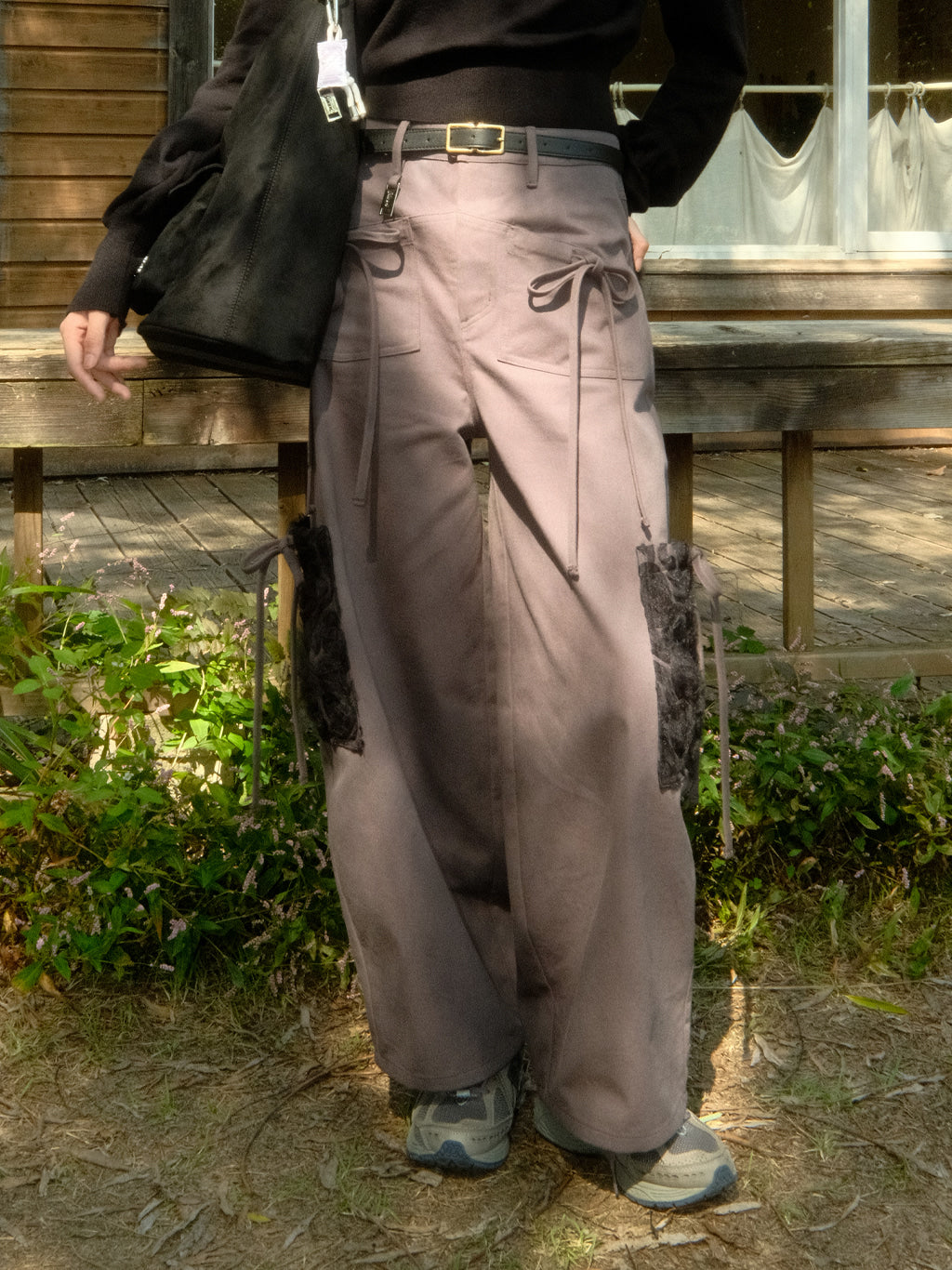 Ribbon Cotton Pants (Charcoal)