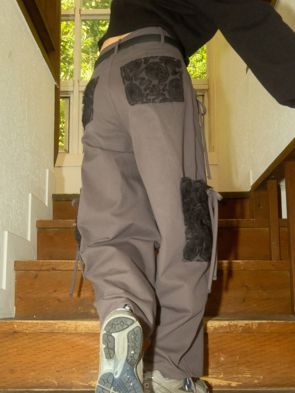 Ribbon Cotton Pants (Charcoal)