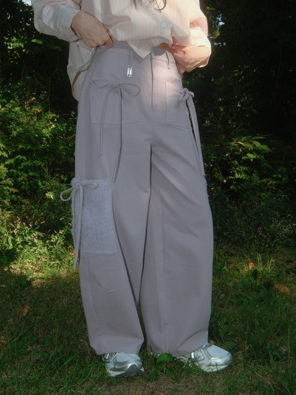 Ribbon Cotton Pants (Purple)