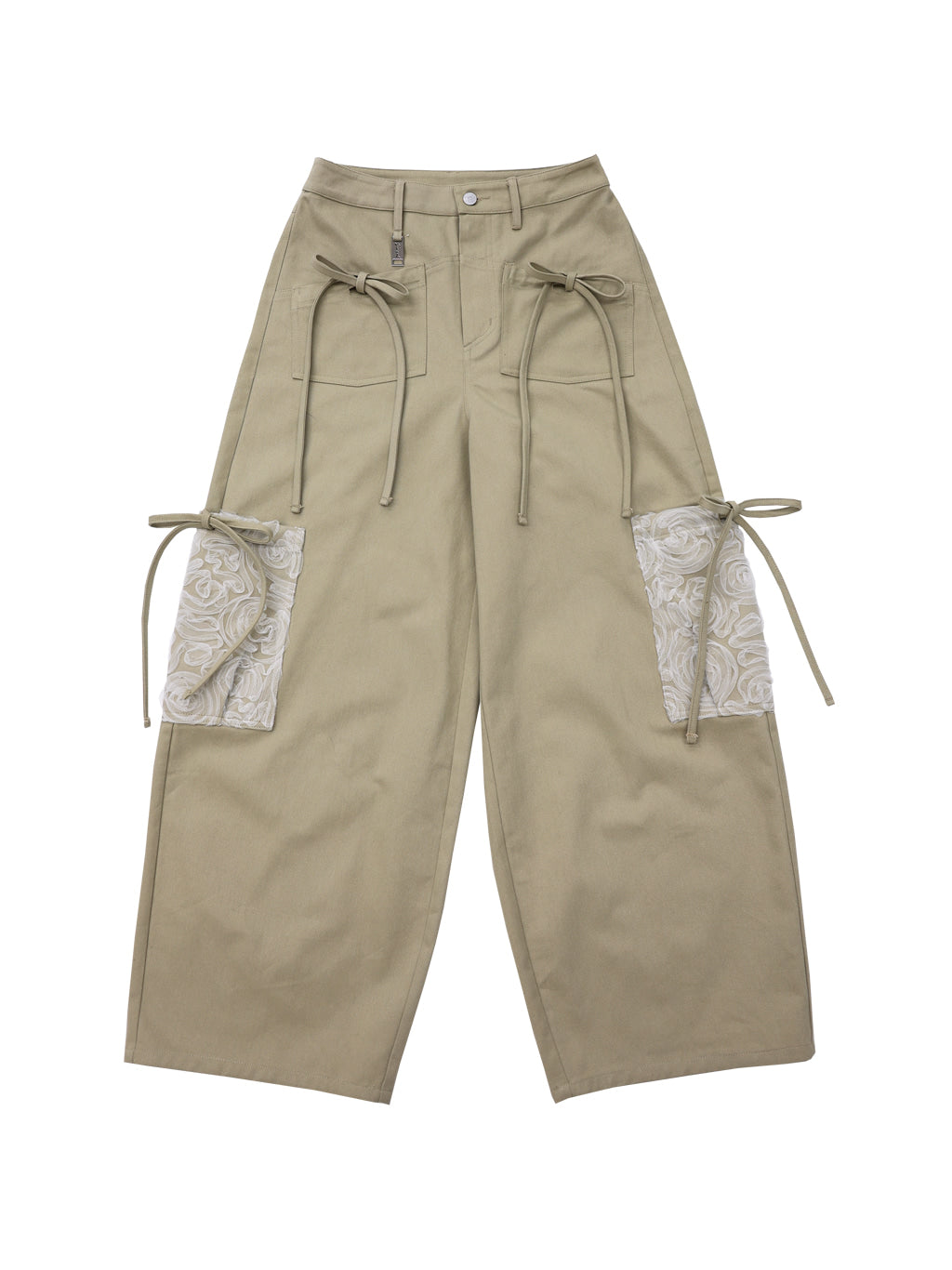Ribbon Cotton Pants (Beige)