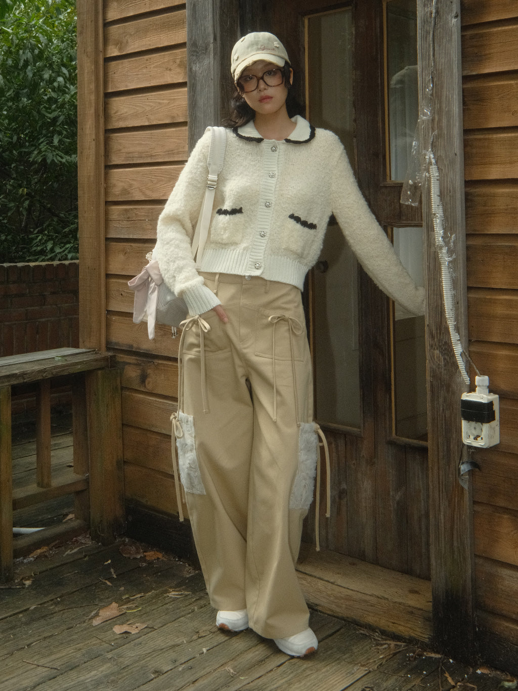 Ribbon Cotton Pants (Beige)