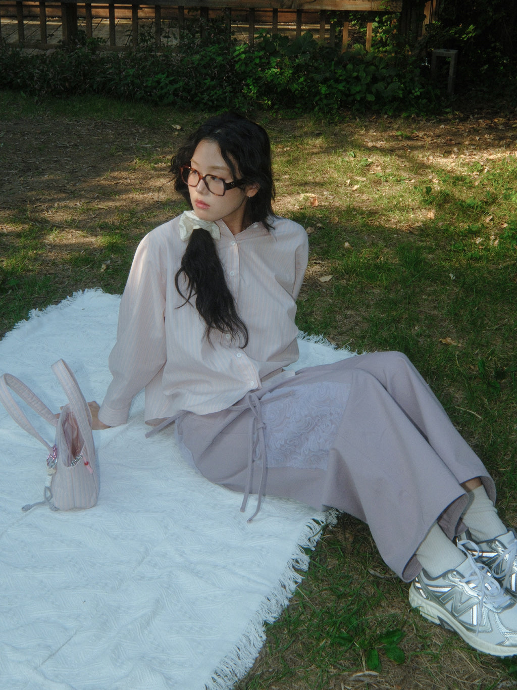 Ribbon Cotton Pants (Purple)
