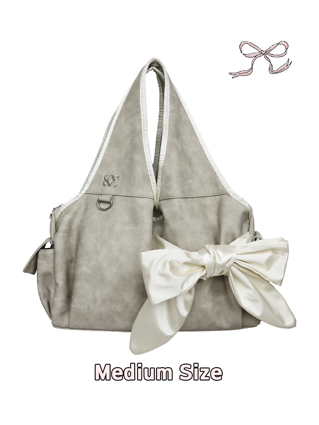 [Medium/Nubuck] Bow Shoulder Bag (Cream)